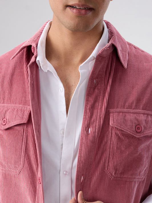 Wild Orchid Pink Corduroy Double Pocket Overshirt
