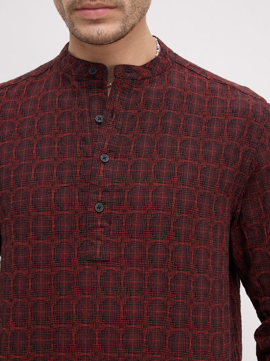 Rich Architectural Weave Red Jacquard Kurta