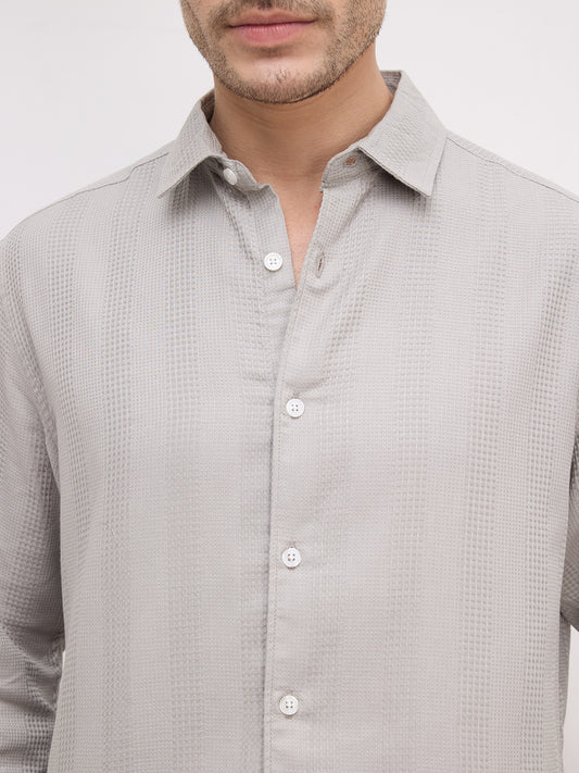 Grey Haze Waffle Grid Weave Shirt