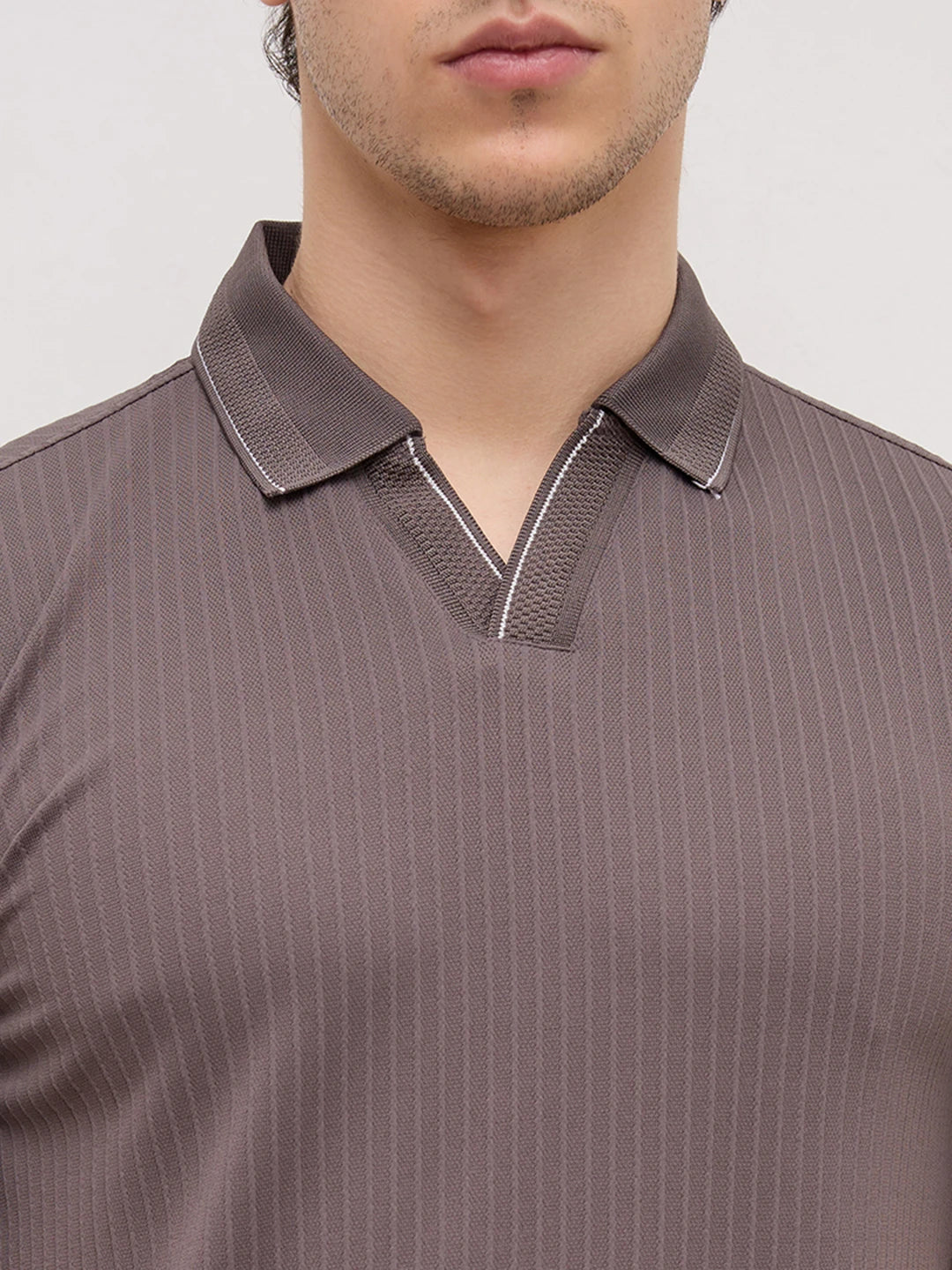 Graphite Grey Pinstripe Weave Polo Tee