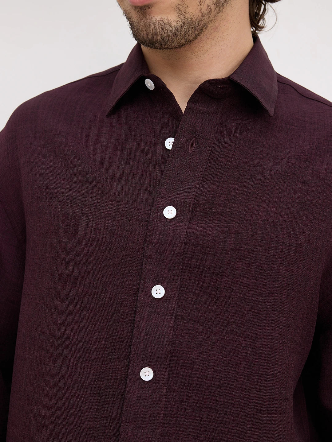 Opulent Wine Fine Textured Boxy Fit Crop Shirt