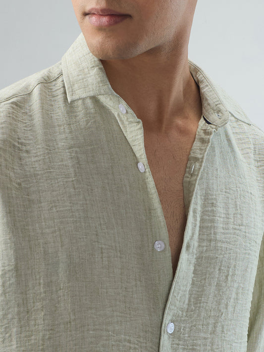 Tea Green Crinkled Textured Shirt