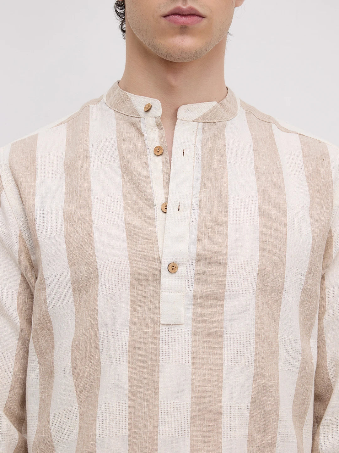 Beige & Ivory Striped Jacquard Kurta