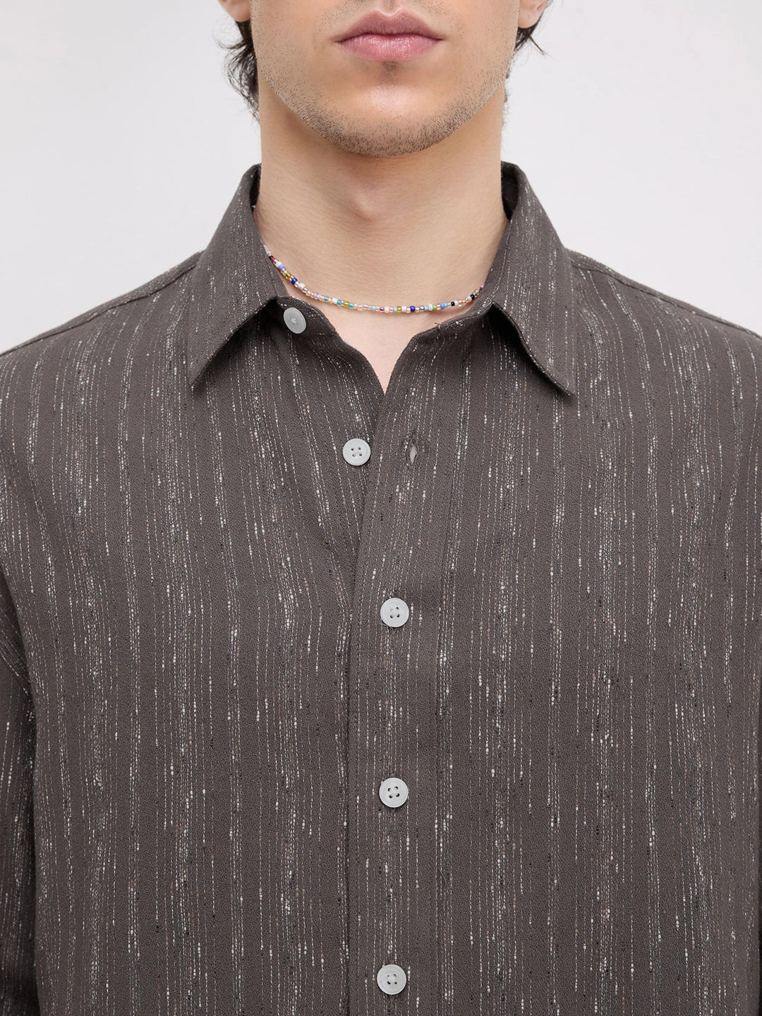 Deep Grey Artisan Loomscape Boxy Fit Crop Shirt