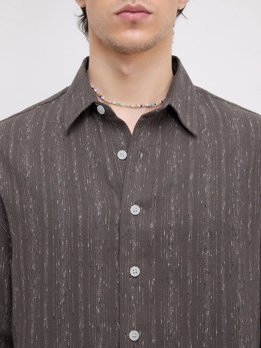 Deep Grey Artisan Loomscape Boxy Fit Crop Shirt