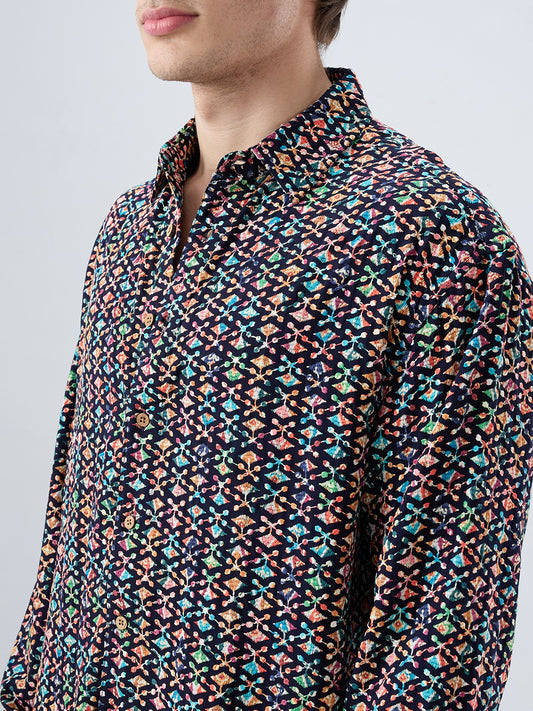 Ziya Shaam Multicolor Sequin Embroidered Oversized Polo Shirt