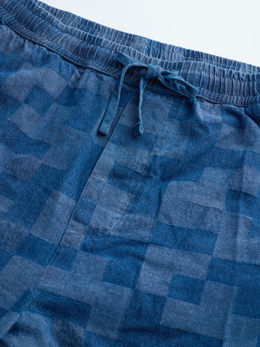 Elegant Denim Blue Box Checks Acid Wash Straight-Fit Trousers