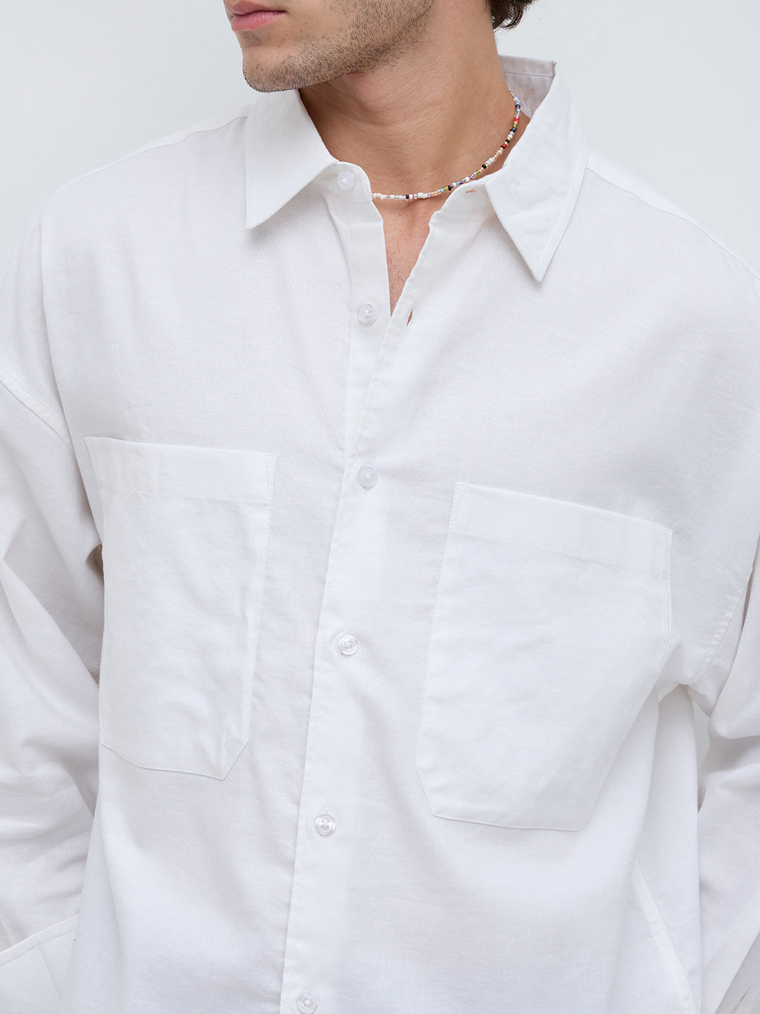 Essential White Crop Boxy Fit Utility Shirt