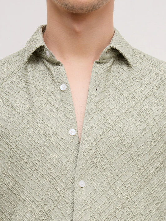 Pistachio Mist Trellis Weave Textured Shirt