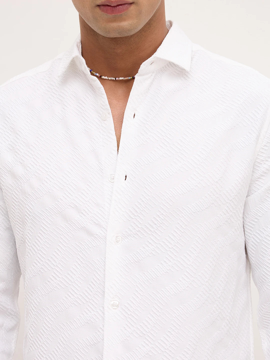 Pearl White Contour Weave Shirt