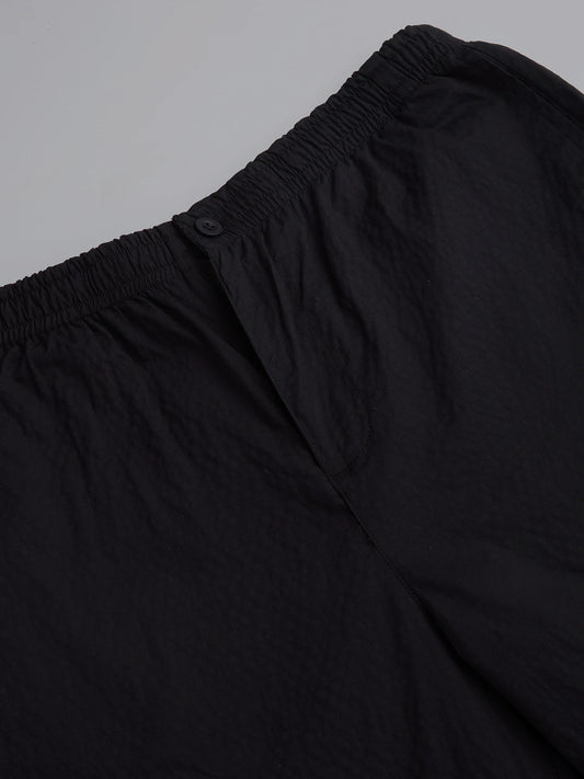 Black Fine Textured Wide Leg Trousers