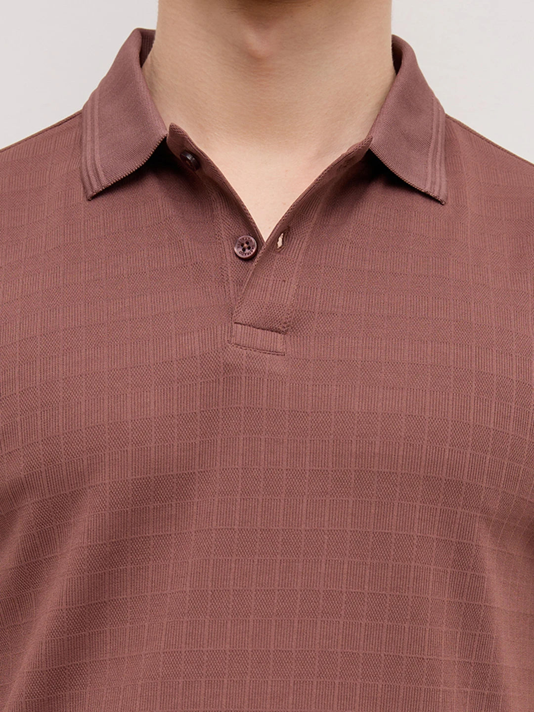 Cocoa Brown Checks Weave Polo Tee
