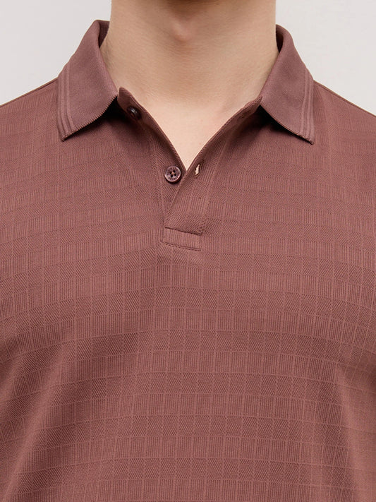 Cocoa Brown Checks Weave Polo Tee