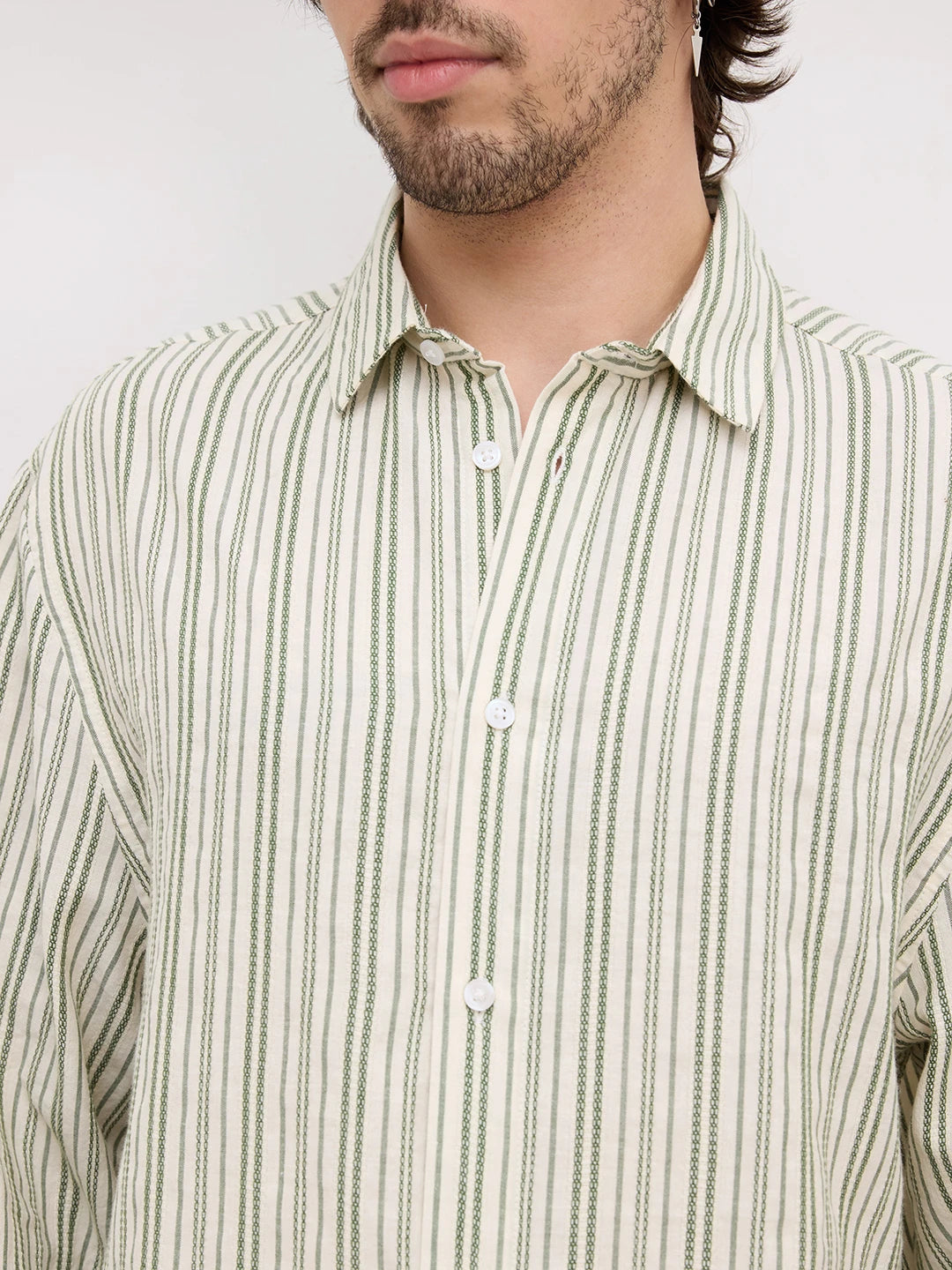 Sage Green Chainstriped Cuffless Oversized Shirt
