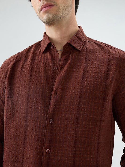 Brunette Brown Micro Checks Textured Shirt