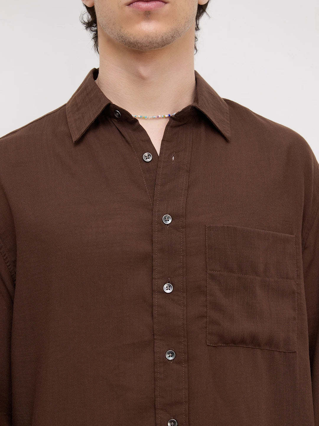 Classic Coffee Brown Boxy Fit Crop Shirt