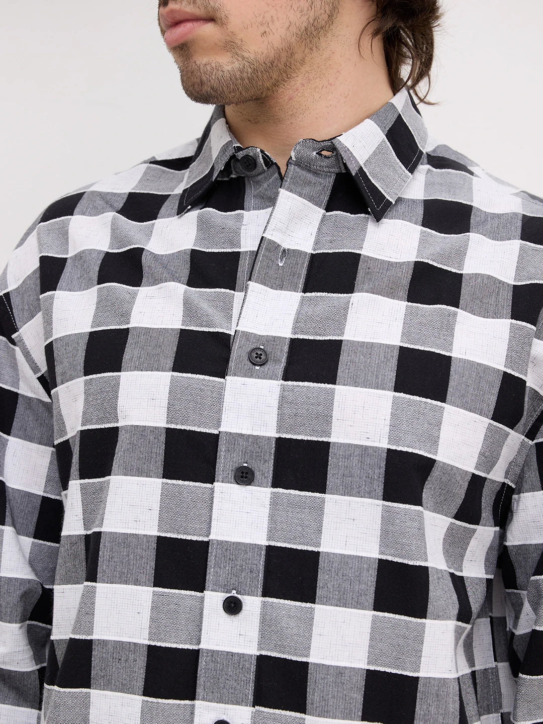 Black & White Ghingham Checks Boxy Fit Crop Shirt