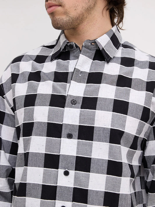 Black & White Ghingham Checks Boxy Fit Crop Shirt