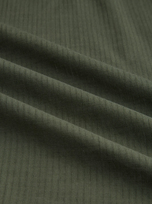 Forest Green Sheer Slub Striped Boxy Fit Crop Shirt