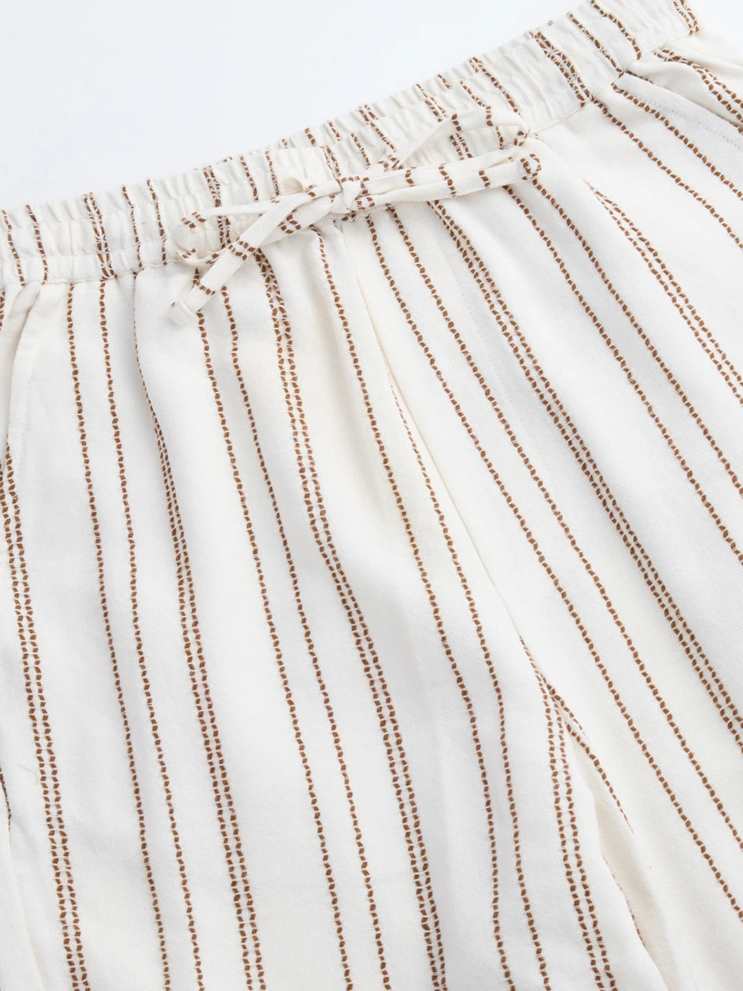 Artistic Off-White Crochet Striped Straight Fit Trousers