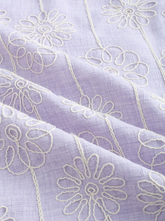 Soft Lilac Floral Embroidered Slub Shirt