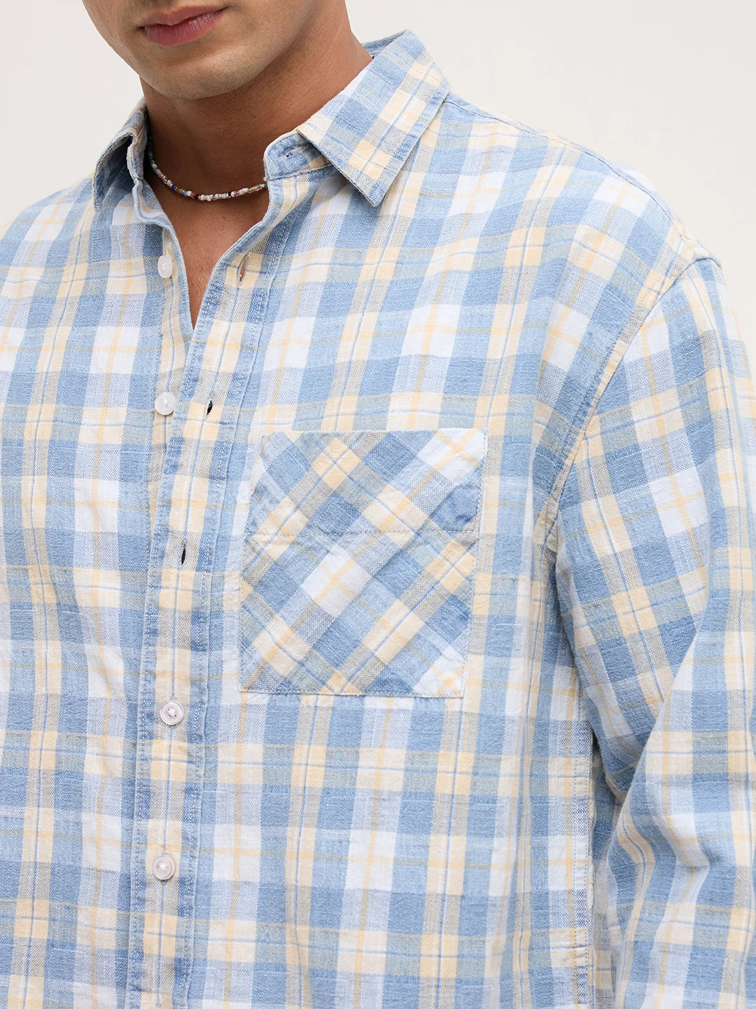 Distressed Hem Denim Vintage Explorer Checks Boxy Fit Crop Shirt