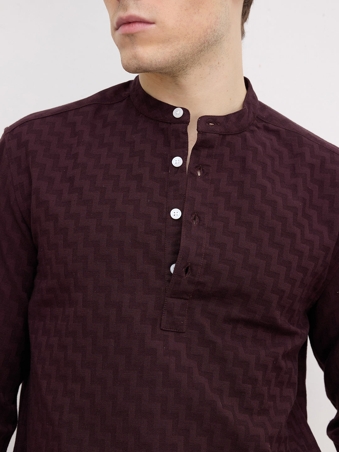 Elevated Bordeaux Wine Maze Textured Kurta