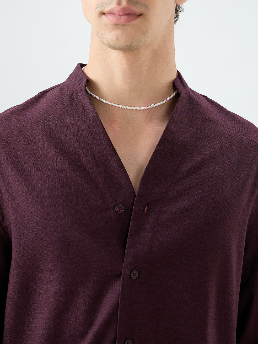 Maroon Fine Weave Oversized Stand Collar Shirt