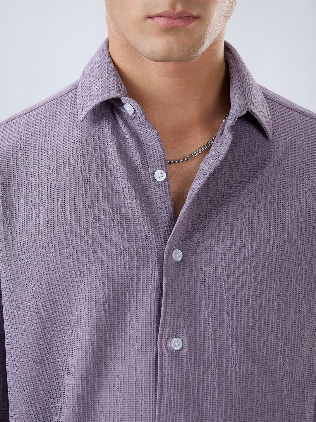 Heather Purple Matrix Weave Knitted Shirt