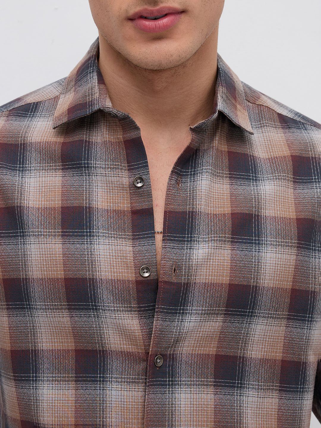 Elegant Smoked Brown Block Checks Everyday Shirt