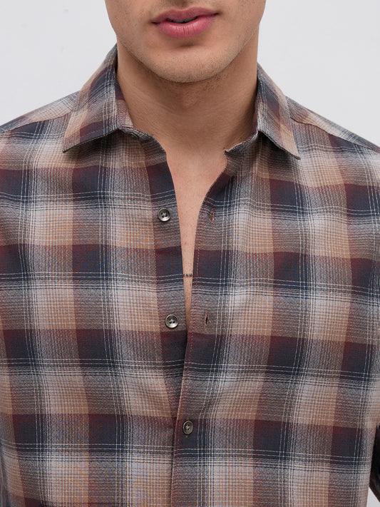 Elegant Smoked Brown Block Checks Everyday Shirt