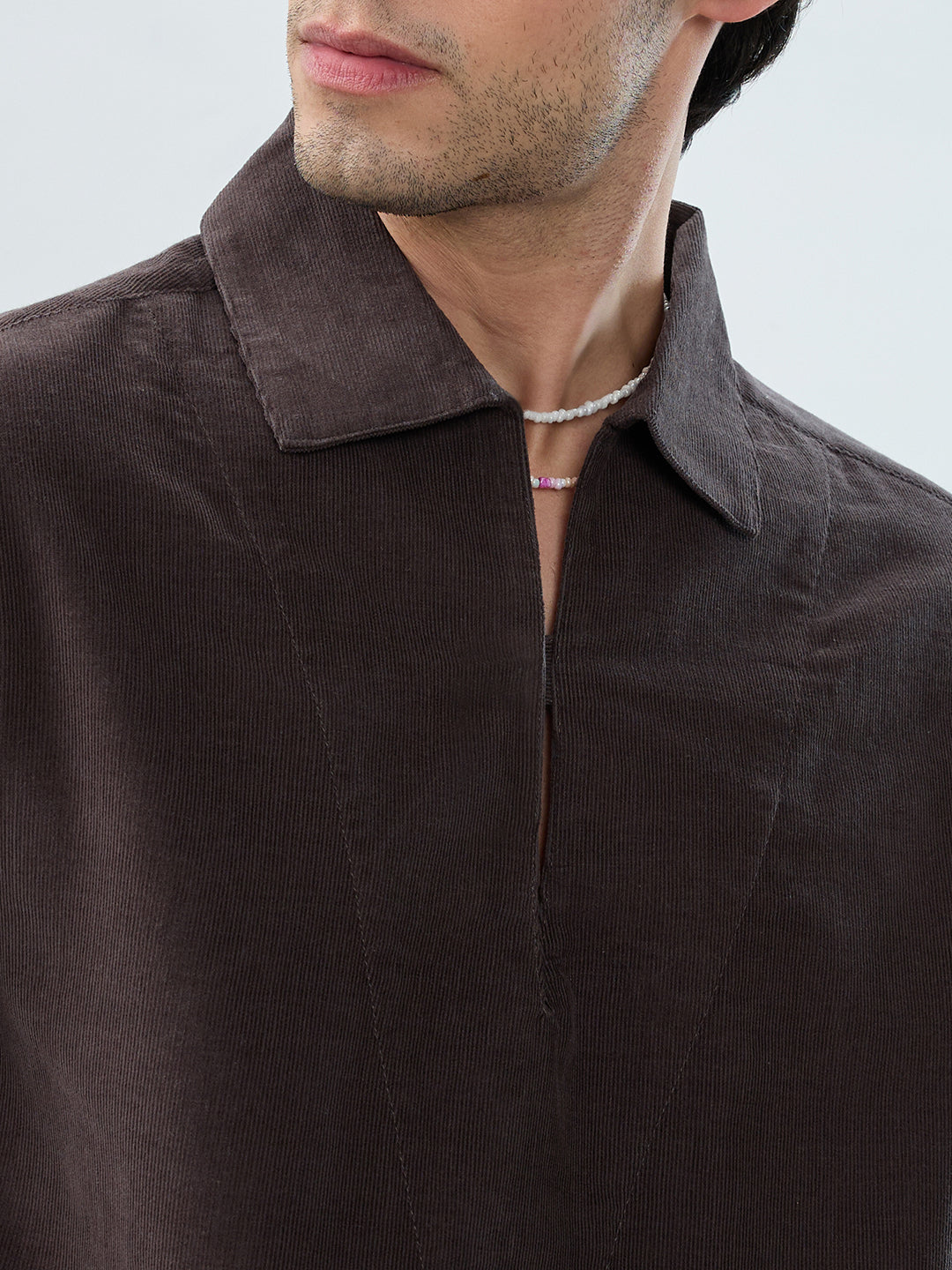 Charcoal Grey Corduroy Cuffless Oversized Shirt