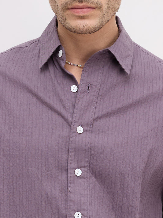 Purplish Mauve Fine Textured Boxy Fit Crop Shirt