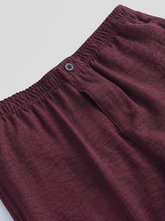 Maroon Slub Textured Wide-Leg Trousers