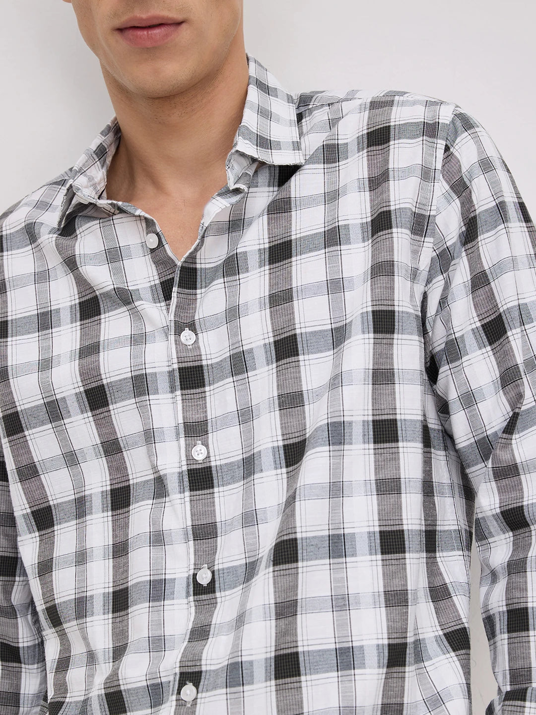 Premium White & Grey Plaid Checks Textured Shirt