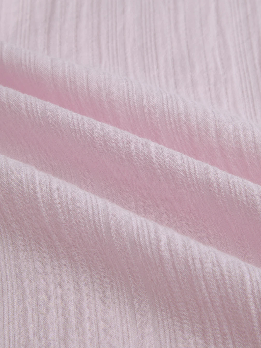 Soft Baby Pink Double Cloth Seersucker Striped Boxy Fit Crop Shirt