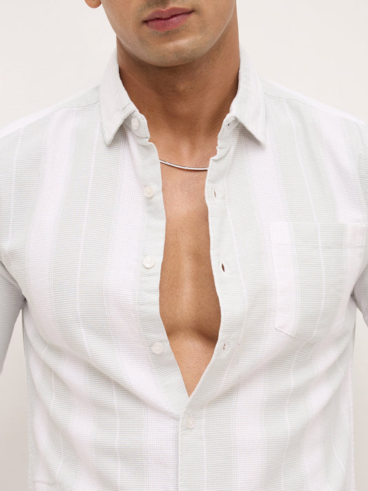 Sage Mist Textured Vertical Resort Shirt