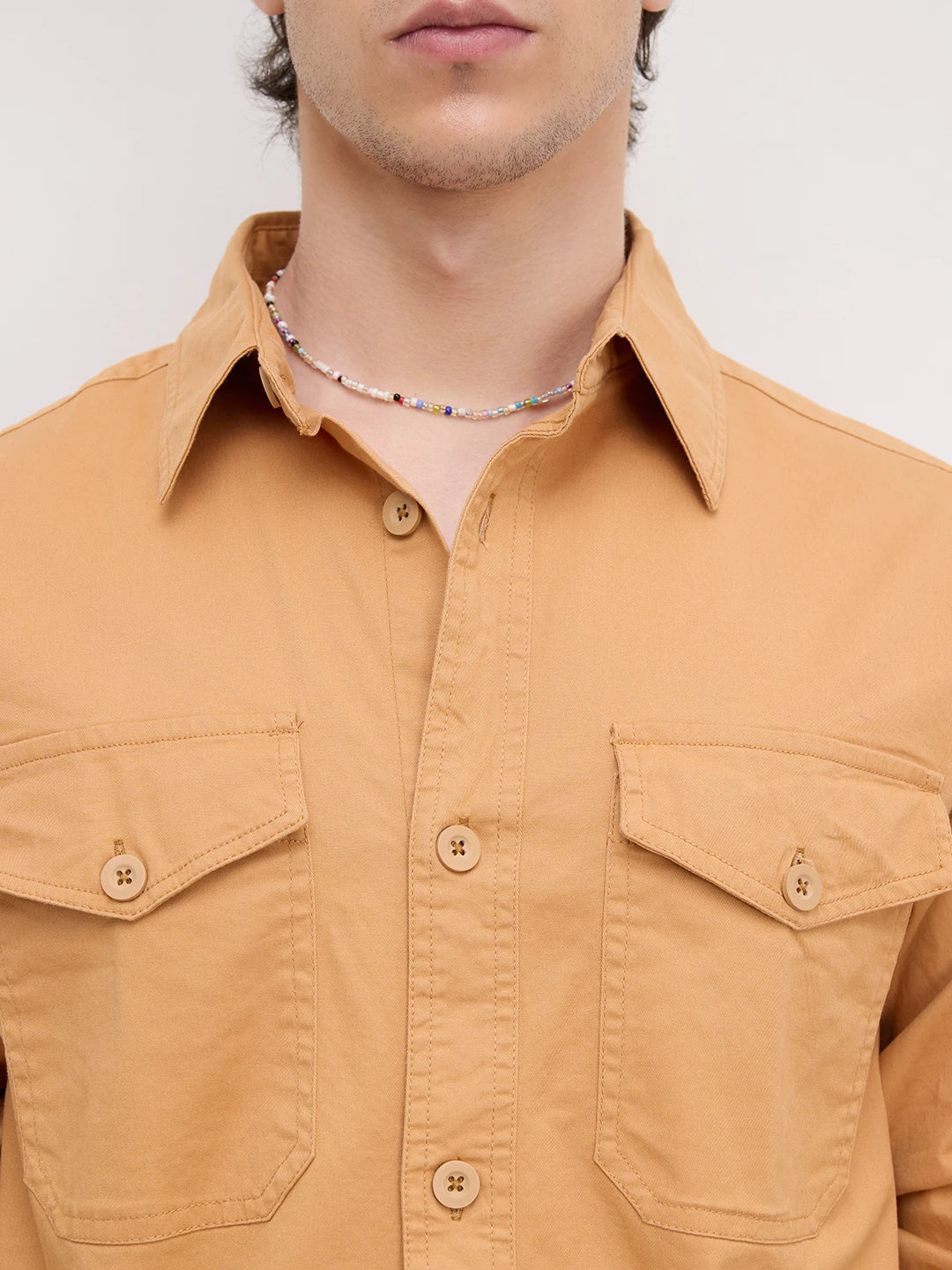 Solid Tangerine Double Pocket Overshirt