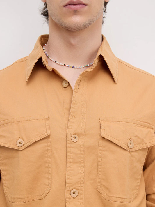 Solid Tangerine Double Pocket Overshirt