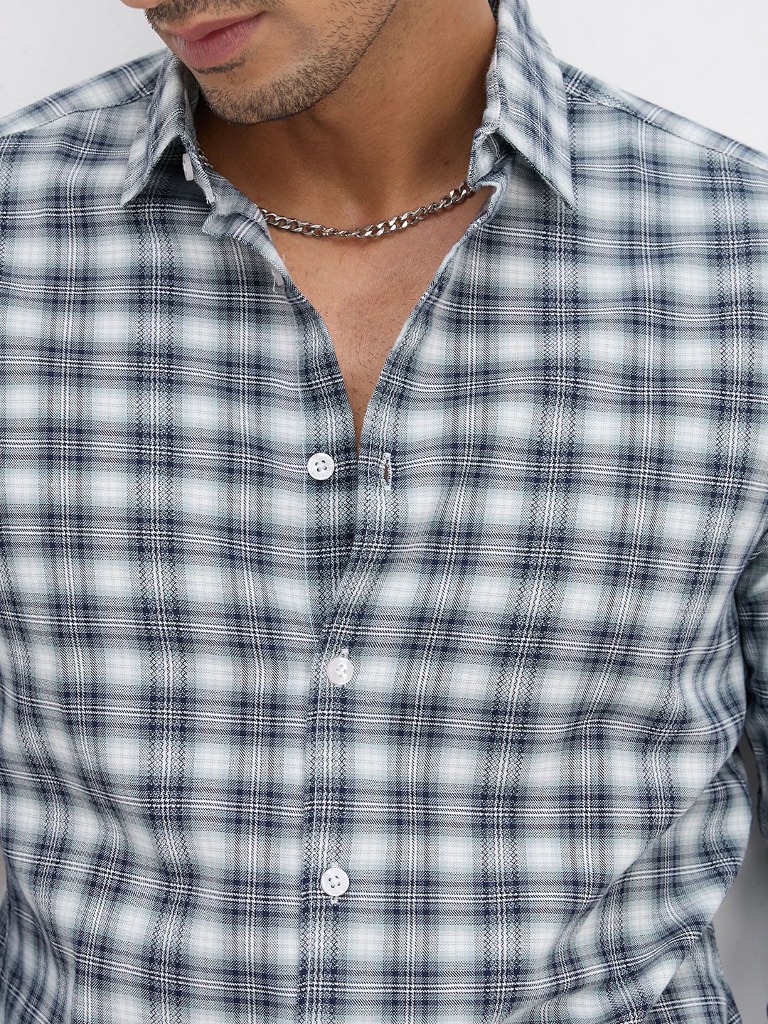 Green & Navy Refined Crossweave Checked Shirt