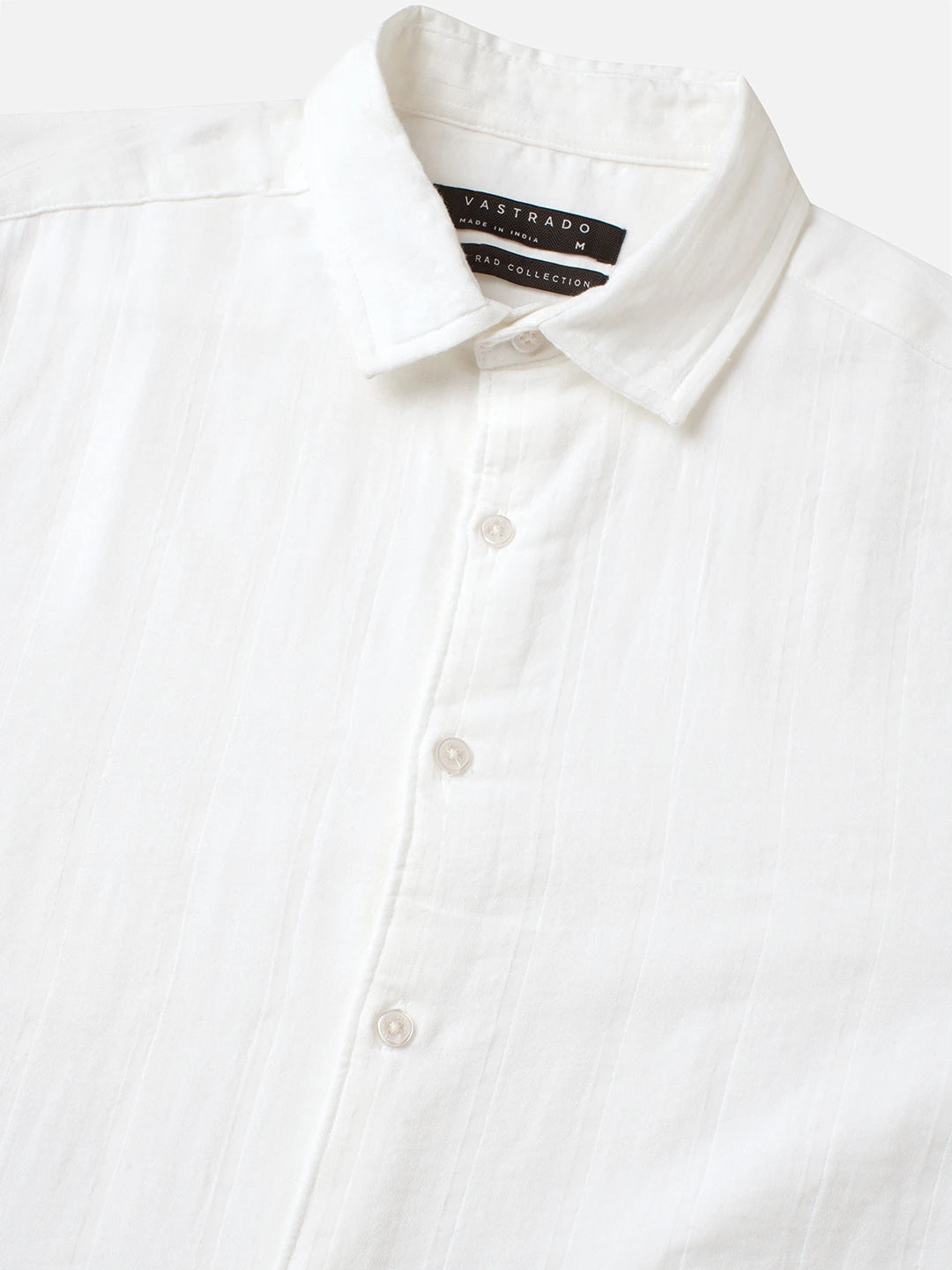 Classic White Double Cloth Striped Textured Shirt