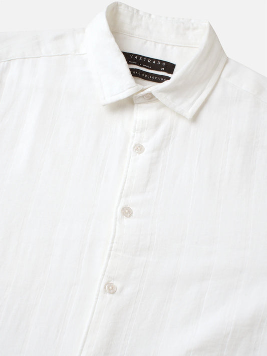 Classic White Double Cloth Striped Shirt