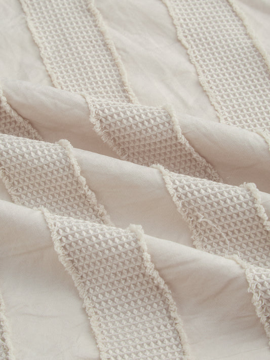 Bisque Beige Frayed Panelled Waffle Textured Shirt