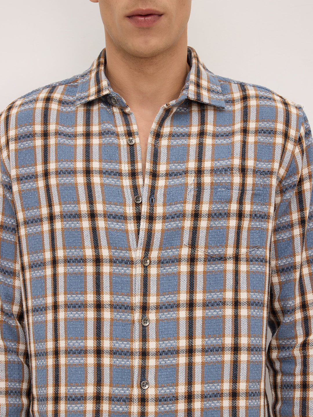 Ocean Blue Chevron Checkered Woven Shirt