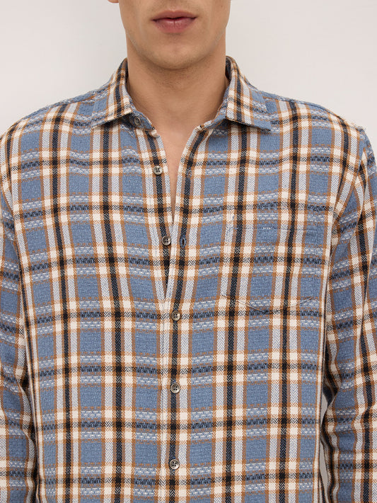 Ocean Blue Chevron Checkered Woven Shirt
