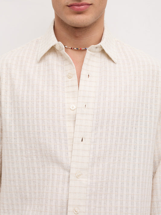 Dessert Loom Sheer Checks Boxy Fit Crop Shirt
