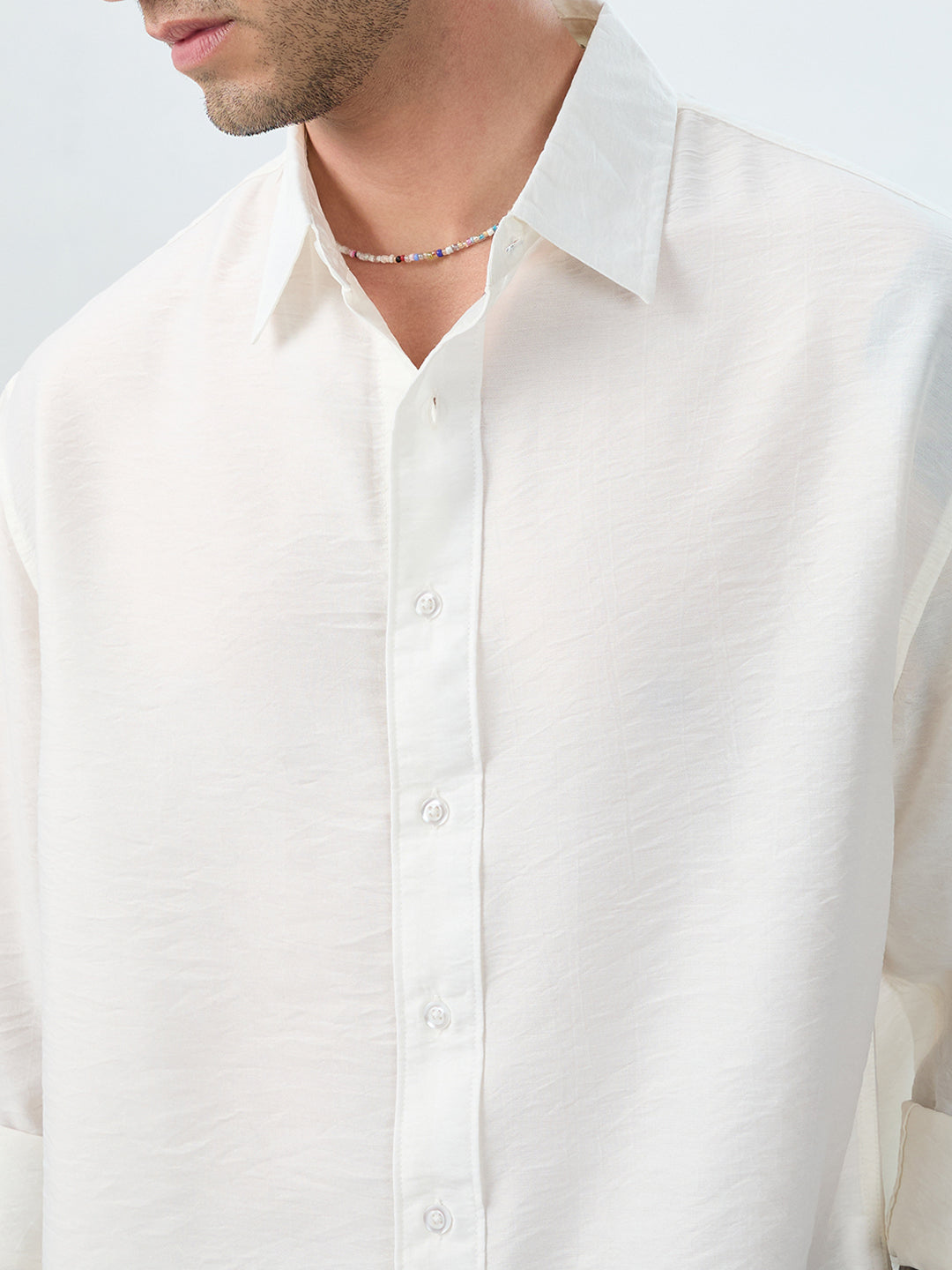 Solid White Crinkled Boxy Fit Crop Shirt