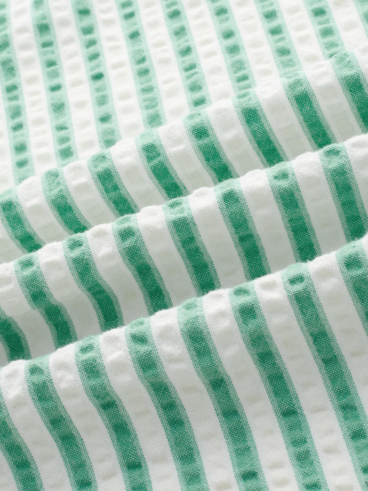Spring Green Seersucker Candy Striped Boxy Fit Crop Shirt