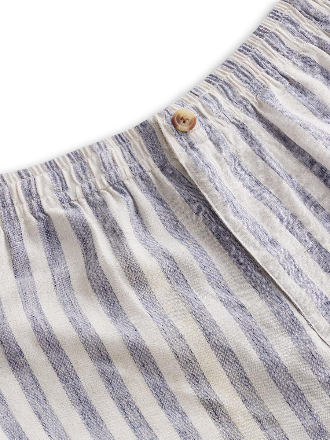 White & Navy Linen Blend Wide-Leg Trousers