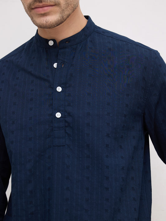 Artisan Navy Dobby Striped Kurta